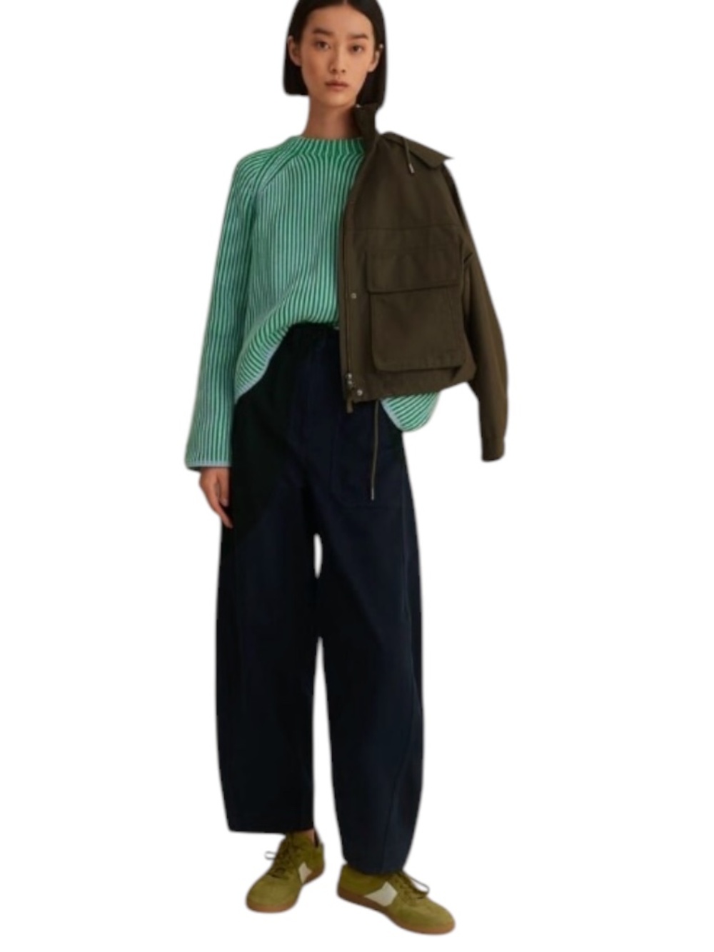 ME+EM Navy Extreme Seam Casual Tapered Pants Size 6 Barrel Leg Old Money Luxe